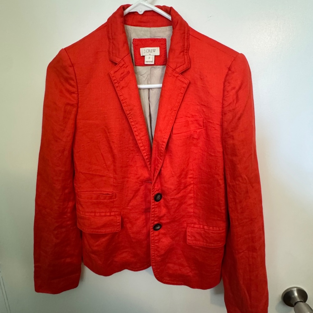 J.Crew Orange 100% Linen Schoolboy Blazer Jacket Casual Lined 37358 - Size 2!